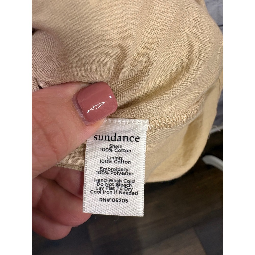 Sundance Embroidered Eyelet Boho Shift Dress Tan Cotton Bell Sleeve Petite 10 - Picture 5 of 14